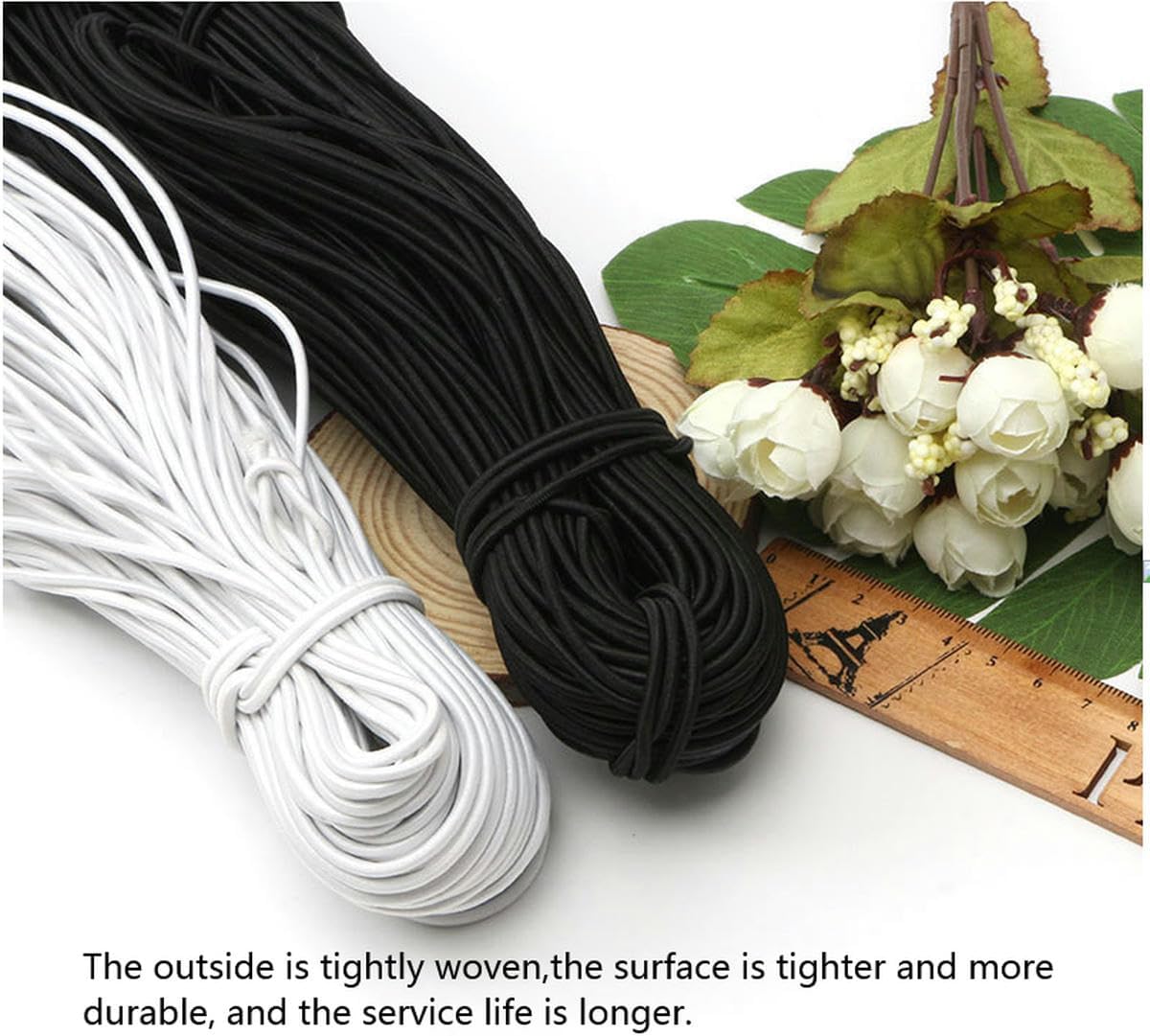 Beading Cords & Threads, 1mm-15mm Stretchy String Cord for DIY Sewing, Elastic Rope Rubber Band Line Accessories, 1 Pcs(White 12mm,5M)