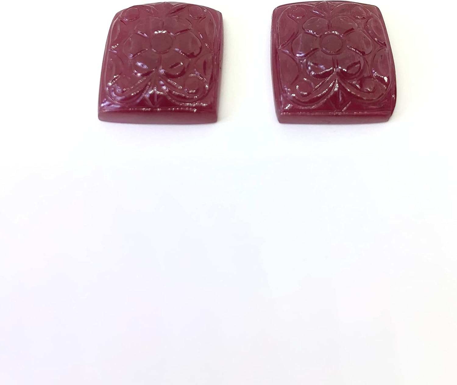 62.82 Ct Pair Ruby Flower Design Hand Carved Cushion Shape Size 19x17x7 mm Loose Gemstone For Making Ruby Earring Jewelry