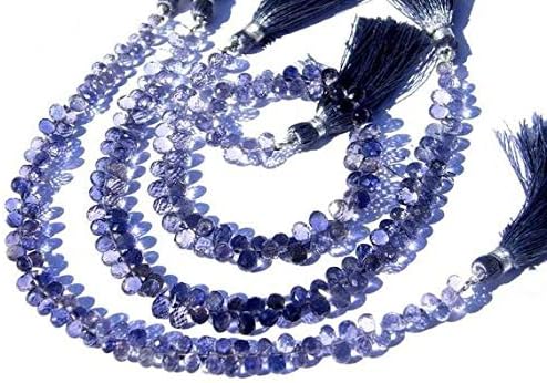 13 inch natural beads strand of 5-6mm faceted drop iolite gemstone briolletes beads for DIY jewelry - necklace, bracelet, earring, ring.