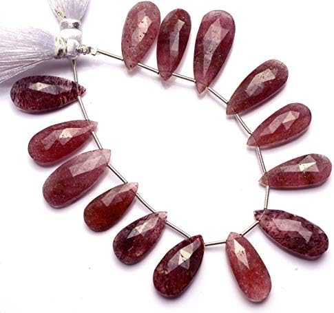 GEMZ 4 inch Strand of Natural Strawberry Quartz pear Shape Faceted Cut Multi red Color briollete Beads for DIY Jewelry Making- Earring Necklace Bracelet.