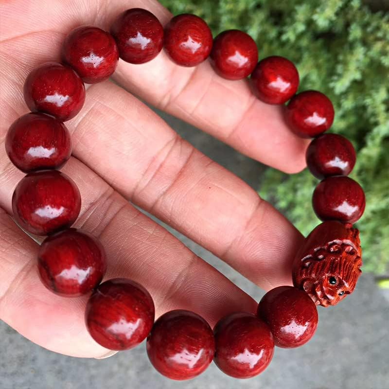 Mascot Wooden Crafts Wood Carving Art Wood Decoration Artwork 貔貅小叶紫檀1.2 * 17颗 佛珠手串手链 泥料鸡血红高油密多金星(貔貅小叶紫檀手串)