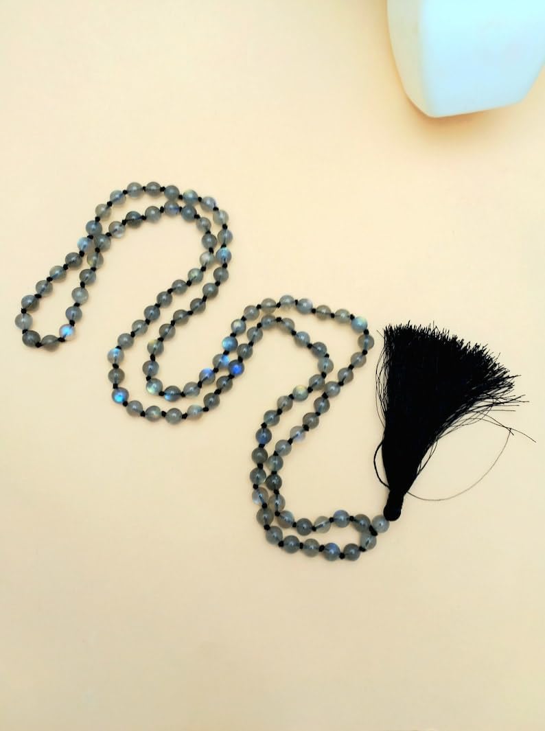 Natural Labradorite 8mm 108 Mala Beads, Spiritual, Meditation Beads, Reiki, Japa Mala, Buddhist Prayer Beads, Yoga Bracelet, healing beads LKMALA-RRGU-3088