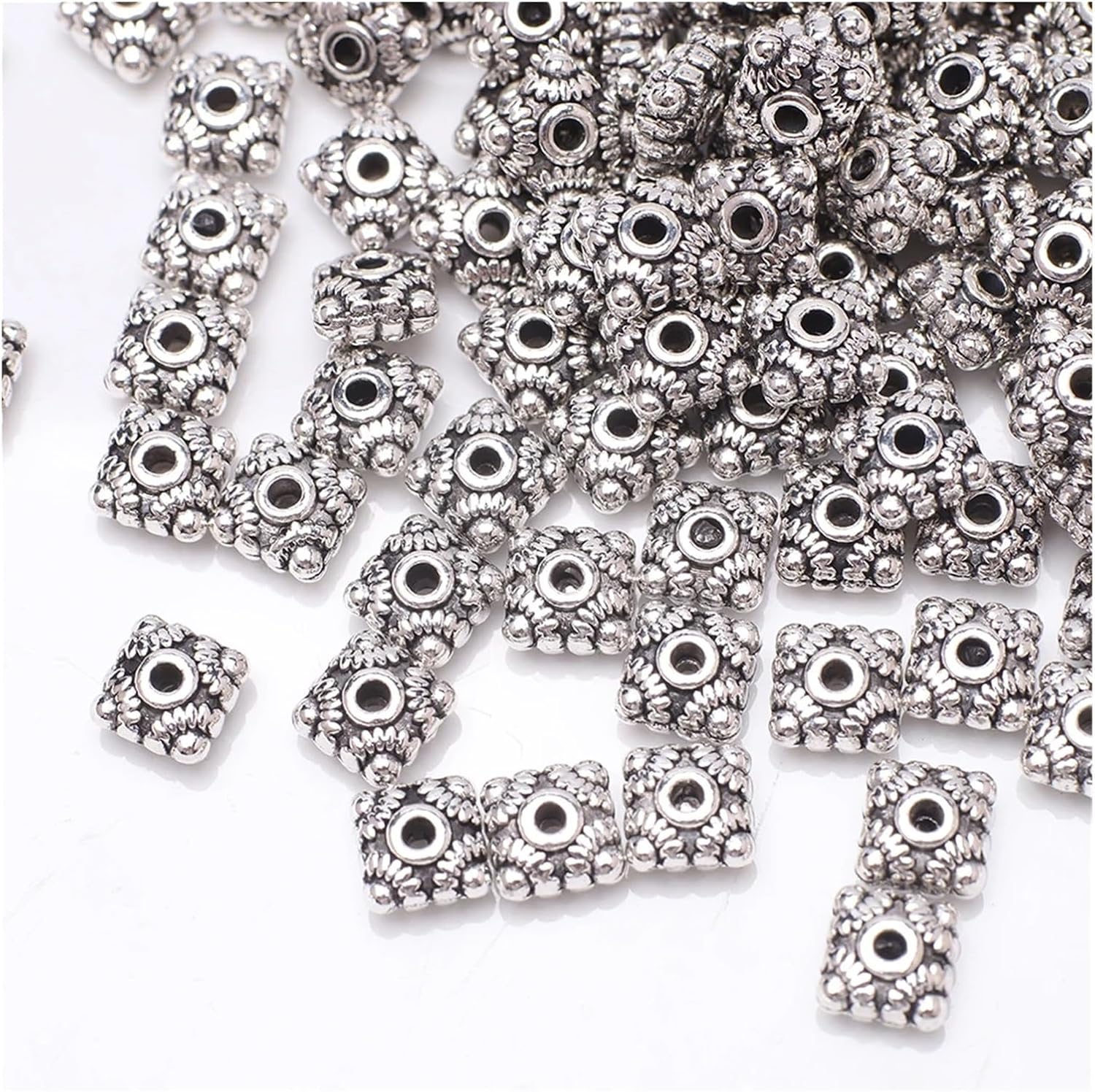 Spacer Beads 500Pcs Metal Spacer Beads Hollow Cap Alloy Tibetan Silver Round Beaded Big Hole Fit Charms Bracelet for Jewelry Making Craft Projects(HJ022)