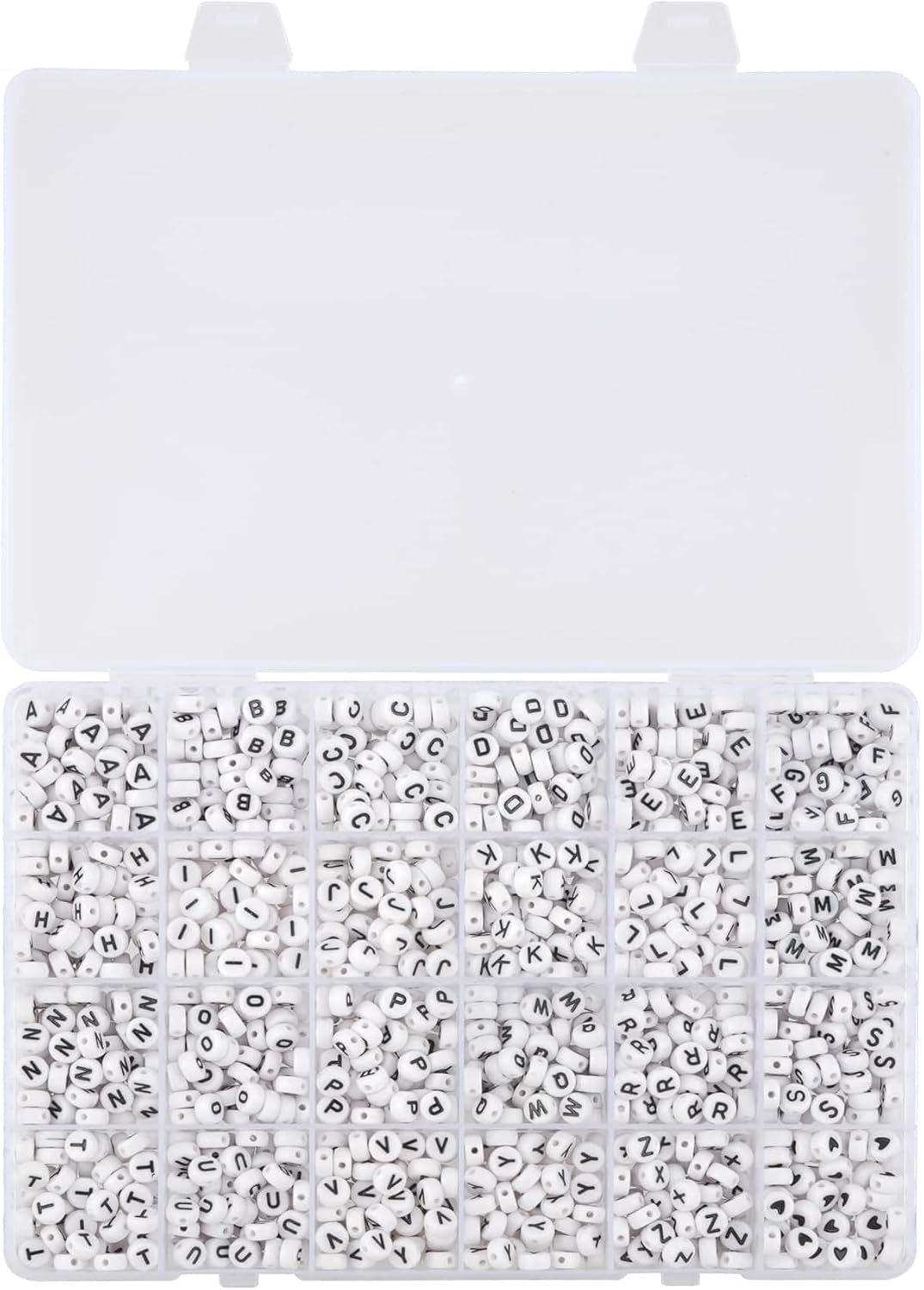 Bead Landing 7mm Alphabet Round Beads – White Acrylic Letter Beads for DIY Bracelets, Necklaces, Keychains & Crafts, 6 Pack