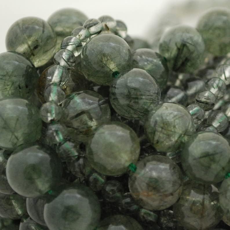 13 inch Strand of Natural gem Green Rutilated, 10mm Round Smooth Beads for DIY Jewelry Making. | Beads_04475