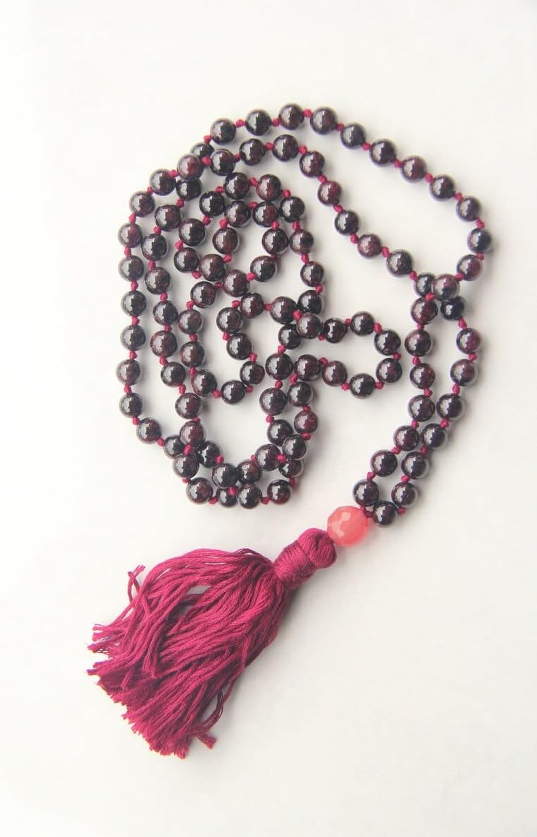 Natural Red Garnet 8mm 108 Mala Beads, Spiritual, Meditation Beads, Reiki, Japa Mala, Buddhist Prayer Beads, Yoga Bracelet, healing beads LKMALA-RRGU-2567