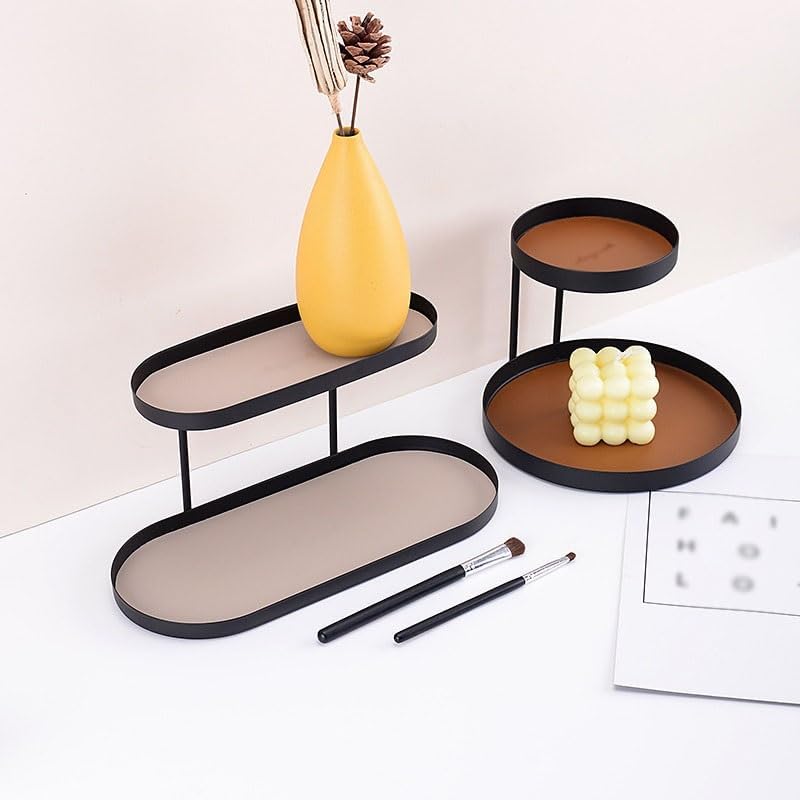 Tray Double-Layer Storage Tray Aromatherapy Candle Tray Cake Jewelry Display Tray Desktop Storage Double-Layer Tray Serving Trays(B,Medium)