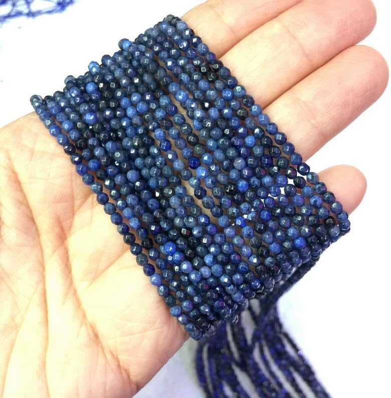 13 inch Strand of Natural gem Dumortierite, 3 mm Round Faceted Beads for DIY Jewelry Making. | Beads_03459, as per photo