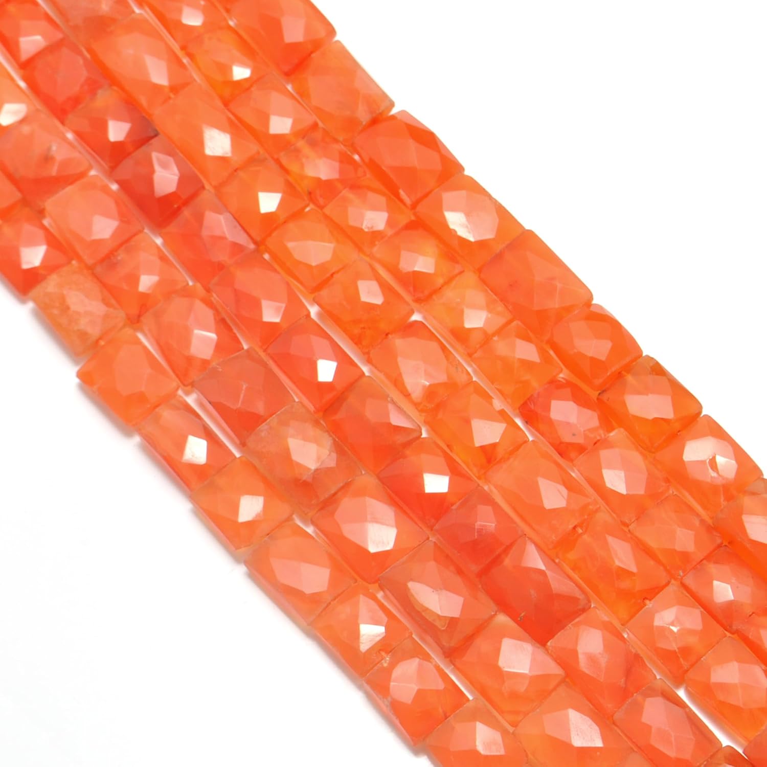 Kanika Creations Natural Carnelian Faceted Rectangle Beads 9X10-10X15MM – 30 Pcs 16.5 Inch Strand, Faceted Orange Gemstones for DIY Jewelry Making