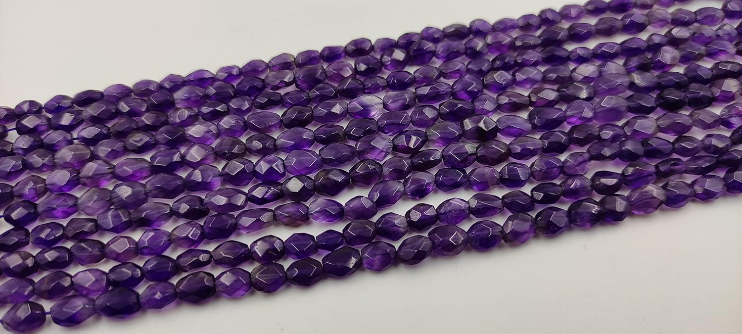 Hanumat Gems Lot of 10 Strands Natural Purple Amethyst Faceted Oval Shape Gemstone Beads,Amethyst Faceted Beads,Amethyst Oval Beads,5X7-6X9 MM Oval Beads,13 Inches Oval Beads Strand.