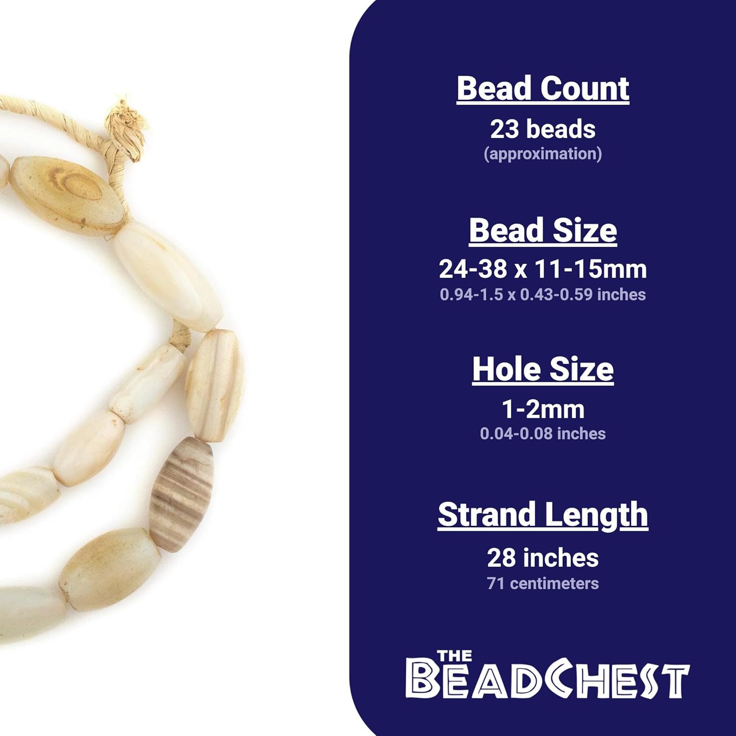 The Bead Chest Old Nigerian White Agate Beads 11-15mm African Oval Gemstone 28 Inch Strand Handmade