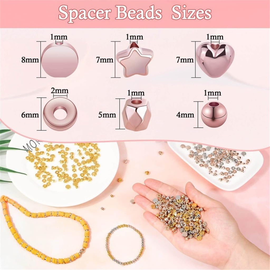 SIDUFHAOPKLL 2160 Pieces Gold Spacer Beads Set Various Bracelet Round Star for Jewelry Making