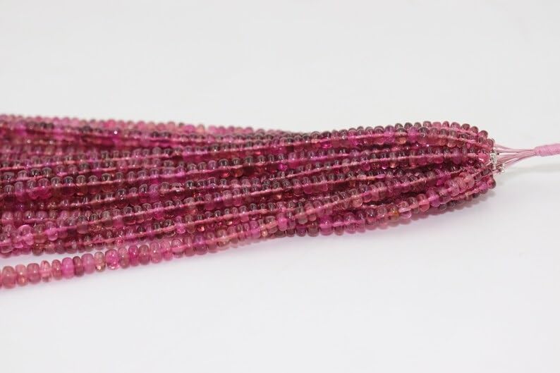 AAA+ Pink Tourmaline Smooth Rondelle Beads 4-6MM Pink Tourmaline Gemstone Plain Rondelle Beads Strand for Jewelry Making