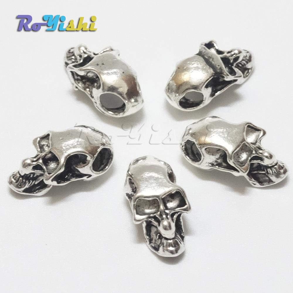 100pcs/pack Double Hole Charm Metal Skull Bead for Paracord Knife Lanyards Silver
