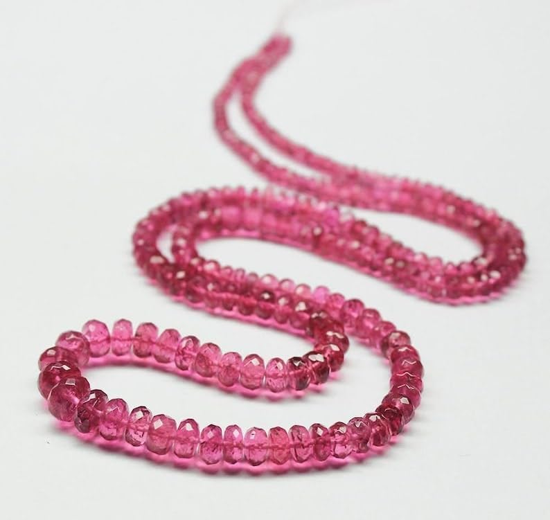 13 inch Strand of Natural gem Pink Rubelite Tourmaline, 4mm Rondelle Faceted Beads for DIY Jewelry Making. | Beads_06365
