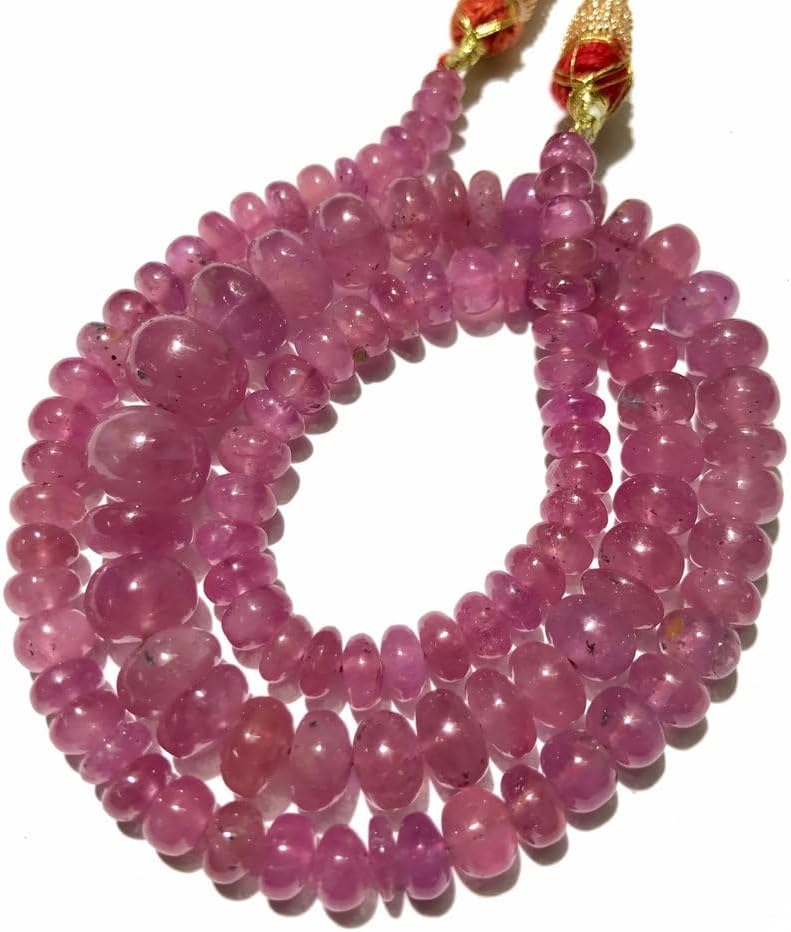 Natural Pink Sapphire roundelle Smooth Beads 6-10 MM 20 inch Long String Jewelry Making Gemstone Beads for Necklace Bracelet