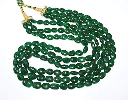3 Lines Dyed Emerald Smooth Oval Shape Necklace, Dyed Emerald Smooth Oval Beads, Emerald Necklace, 9x10.5-13x16.5 mm
