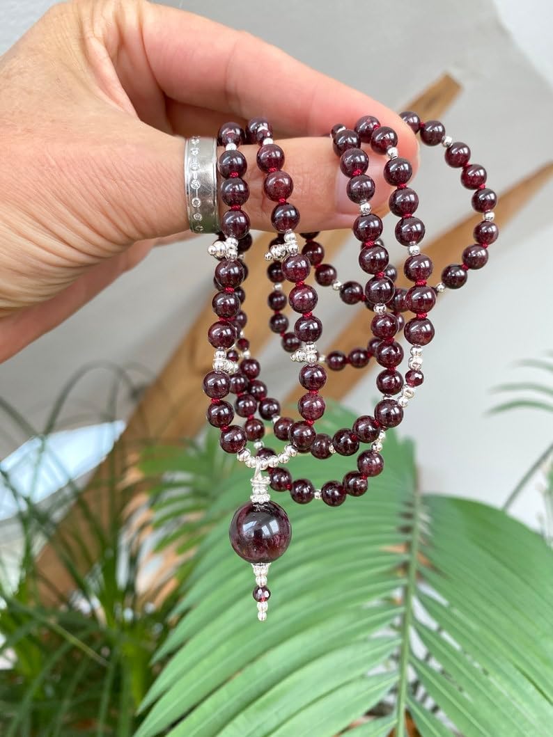 Natural Garnet 6mm 108 Mala Beads, Spiritual, Meditation Beads, Reiki, Japa Mala, Buddhist Prayer Beads, Yoga Bracelet, healing beads LKMALA-RRGU-3469