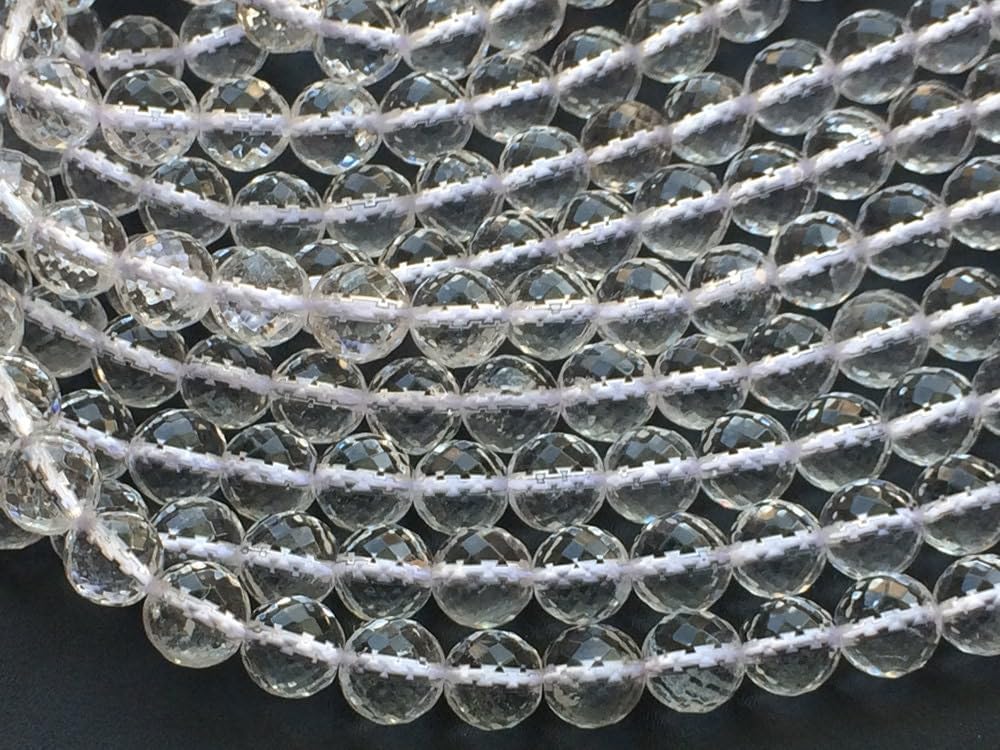 Women's 8 mm Crystal Quartz Micro faceted Round Beads, Crystal Micro faceted Round Balls, Natural Crystal Quartz For Jewelry (1ST To 5ST Options)
