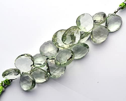 8 inch Strand of Natural Brazilian Prasiolite 17-18 mm Heart Faceted briolette Beads for DIY Jewelry Making. |BRIO_01288