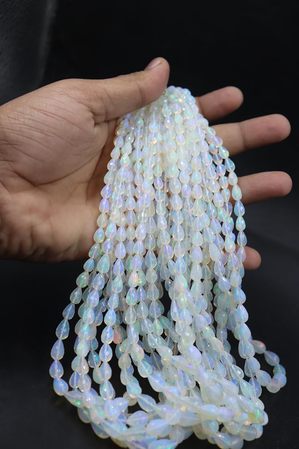 AAA Ethiopian Opal Faceted Teardrop Beads, Natural Iridescent Briolette Cut, 7-9mm, Straight Drill for Jewelry Making