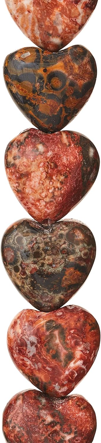 Bead Landing 12 Pack: Leopard Jasper Heart Beads, 12mm