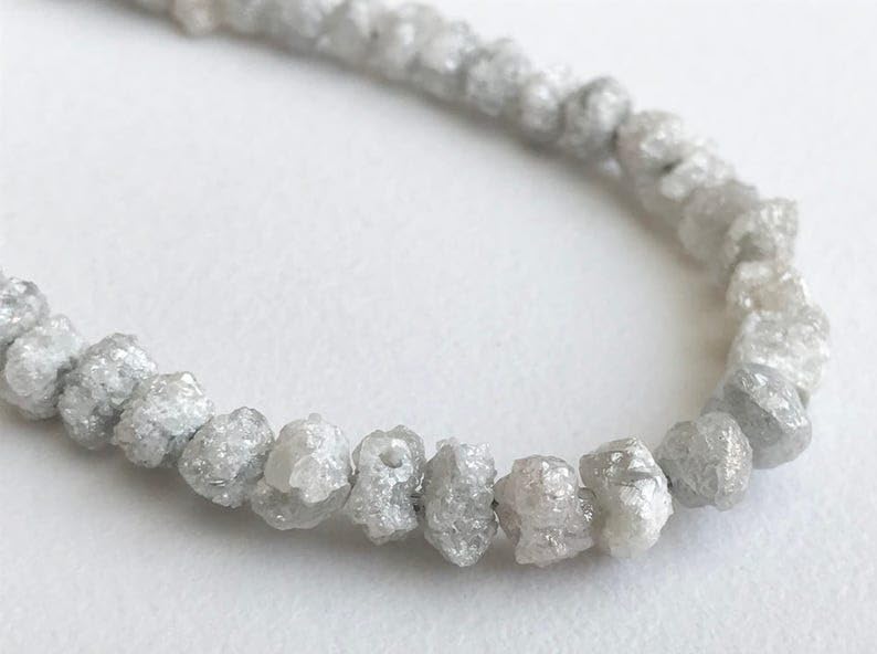 4.5-7mm White Rough Diamonds, 1mm Hole Drill Beads, Natural White Gray Raw Diamond Necklace, Uncut Diamond Beads (3Pcs To 6Pcs Option), 4.5-7 MM Approx.