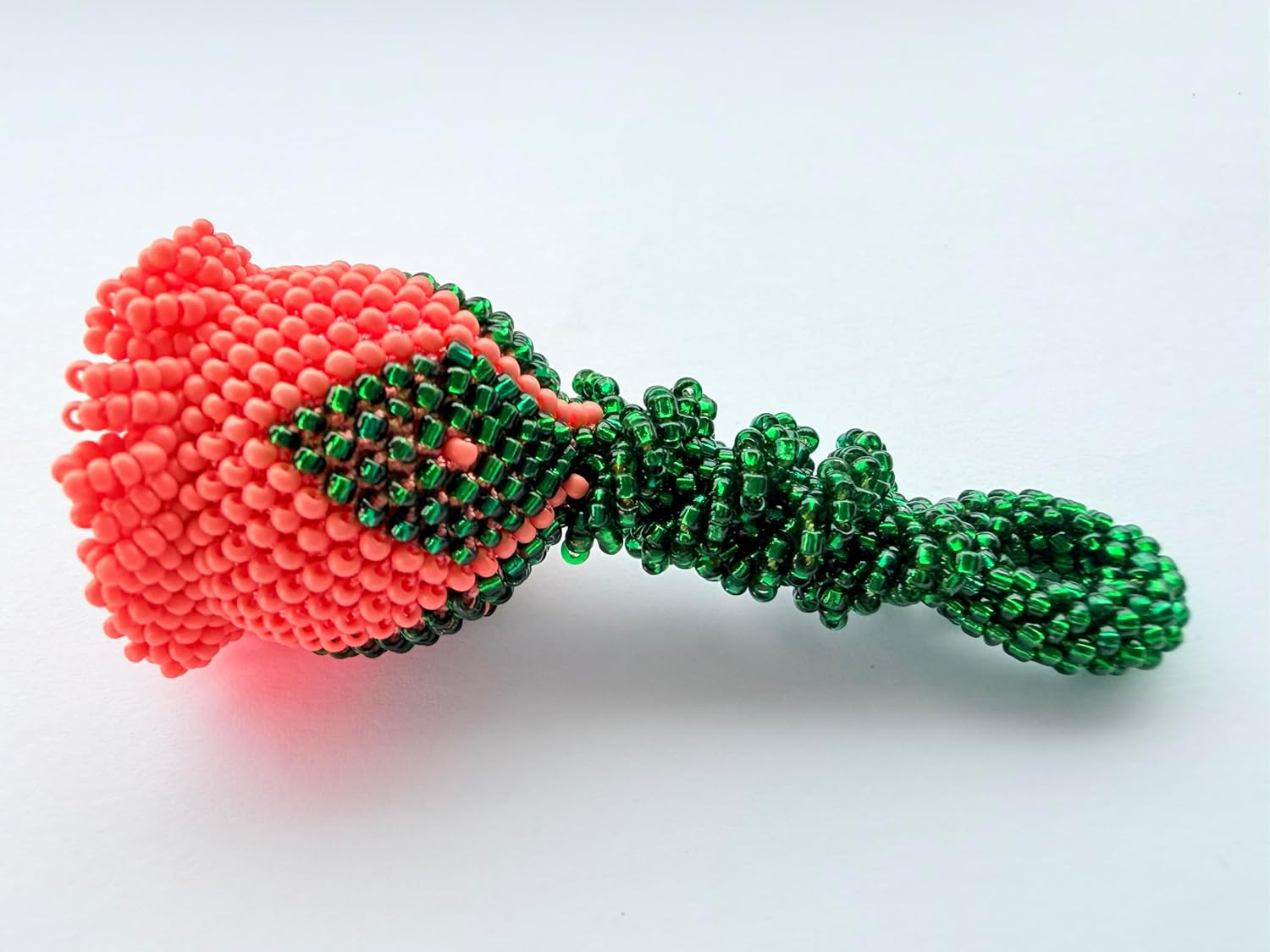 Coral Orange & Green Glass Beads | Elegant Handmade Flower Art Handmade Beaded Rose Ornament