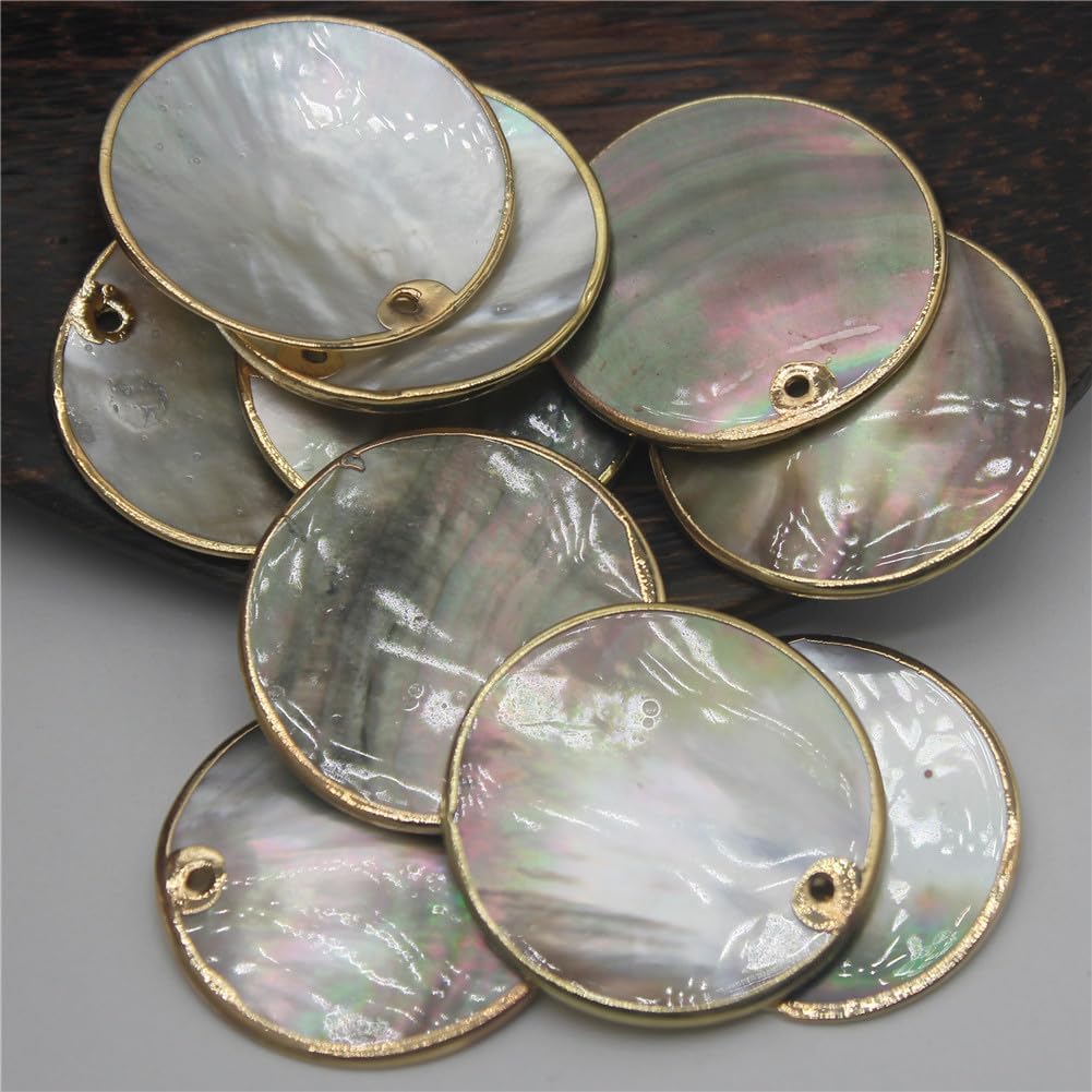 Natural Mop Shell Pendant Mother of Pearl Beads for Jewelry Making DIY Necklace Earrings Handmade Accessories Silver Edge 40mm 100 Pieces