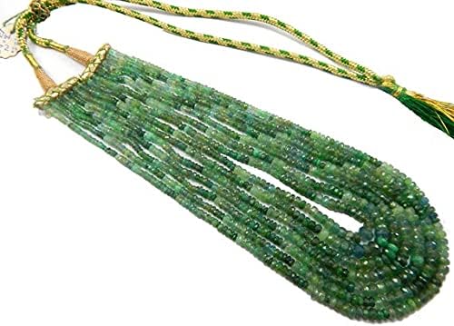 Green Emerald Necklace 17 inch Long Size 3-6 mm Rondelle Faceted Green Beads 7 Strands Necklace