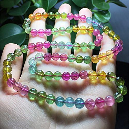 1 Strands Natural Mix Tourmaline Multi-color Stretch Bracelet Round Beads Necklace 3 Turns Size: 6.5mm 04444
