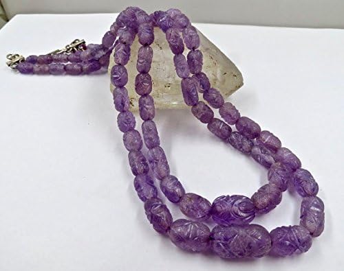 2 Line Natural AMETHYST Carved Long Beads NECKLACE 22 MM TO 8 MM 20 INCHES