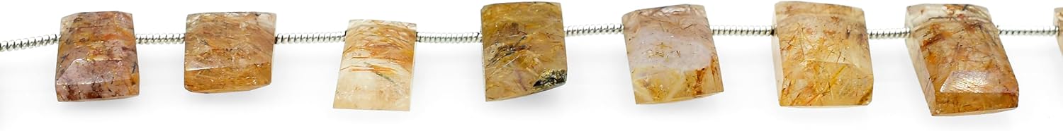 Natural Stone Copper Rutile Faceted Beads Bar Shape Loose Stone 8 Inch Strand Wholesale Making Jewelry Semi Precious Gemstone Bead Size (14X9mm to 24X10mm)