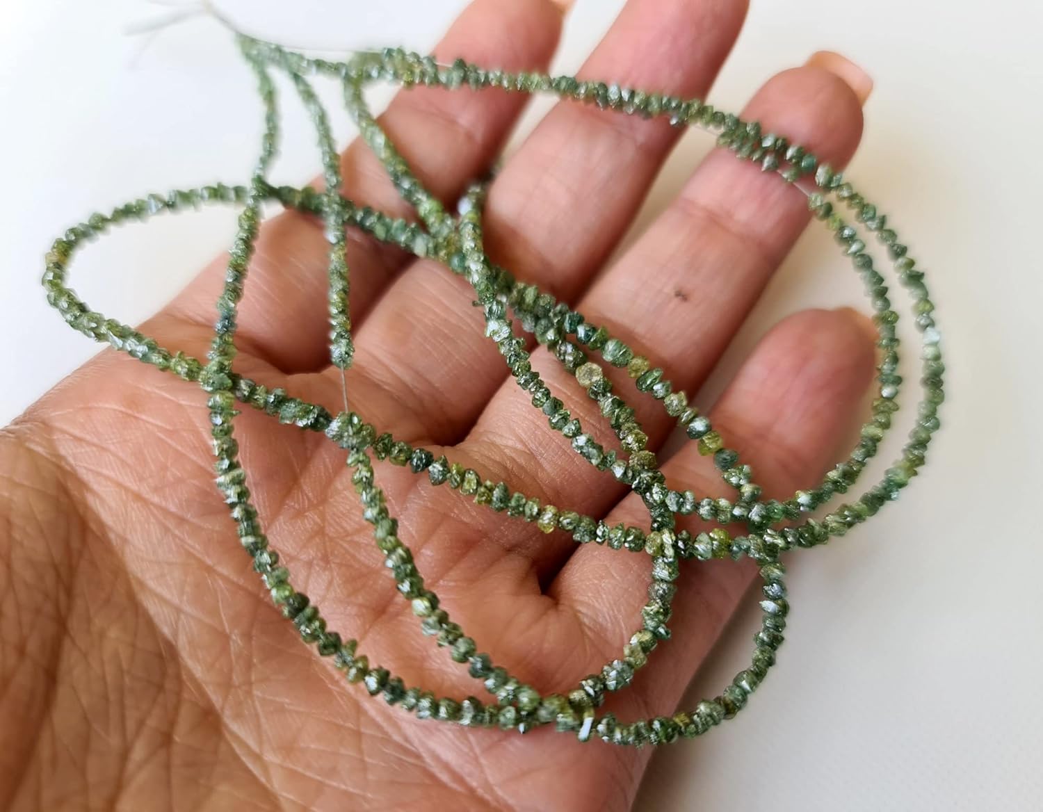 2-2.5mm Green Raw Rough Uncut Diamond Rondelle Beads, Green Rough Diamond Beads Loose Green Rough Diamonds (8IN To 16IN Options) - PDD282, 2-2.5 MM