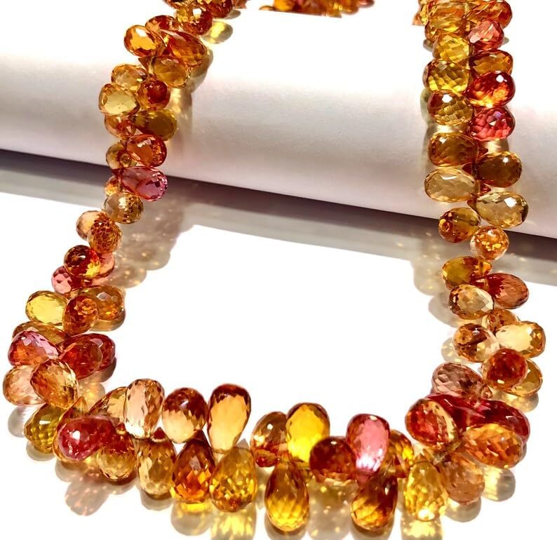 Natural PADPARADSCHA Sapphire Teardrop facated Beads 5-6 MM 18 inch Long String Jewelry Making Gemstone Beads for Necklace Bracelet