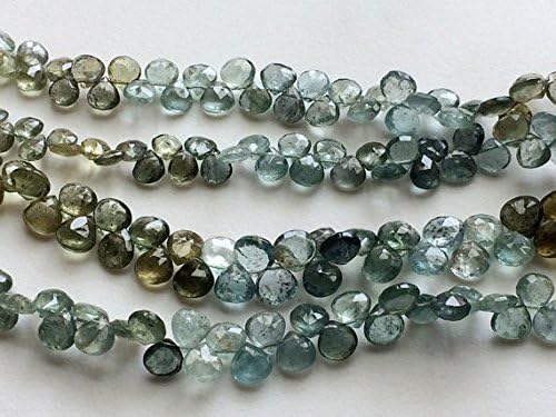 1 Strand Natural Moss Aquamarine Faceted Heart Beads, Moss Aqua Necklace, 6-8mm, 4 Inch
