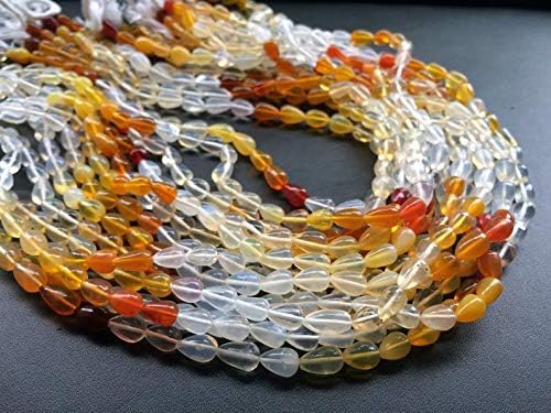 Fire Opal Beads, Mexican Fire Opal Plain Straight Drill Drops, Fire Opal Necklace, 5x8mm - 6x9mm, 6 Inch, 22 Pcs
