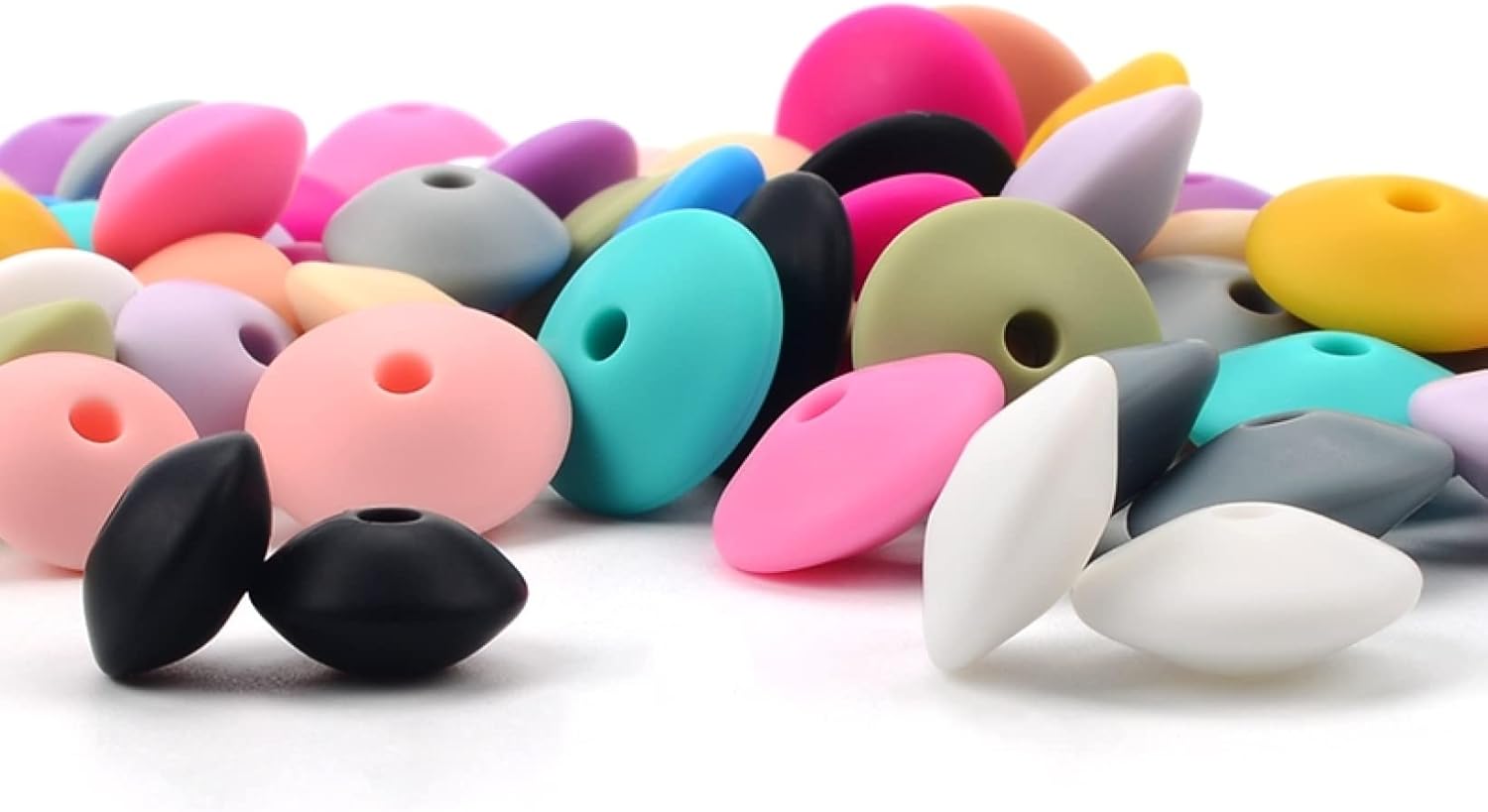 Silicone Beads 12mm 200 Pc for Keychain Making Colorful Shaped Loose Spacer Beads with Large Hole, Abacus Lentil Silicone Beads Bulk for Jewelry Making DIY Necklaces Bracelets Crafts (Pastel Blue)