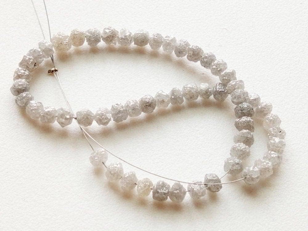 4-4.5mm Perfect Natural Rondelle Gray White Raw Diamond Beads, Large Rough Diamond Round Beads, Gray Diamond Beads (2IN to 8IN) - DDP147, 4-4.5 MM, 8 in