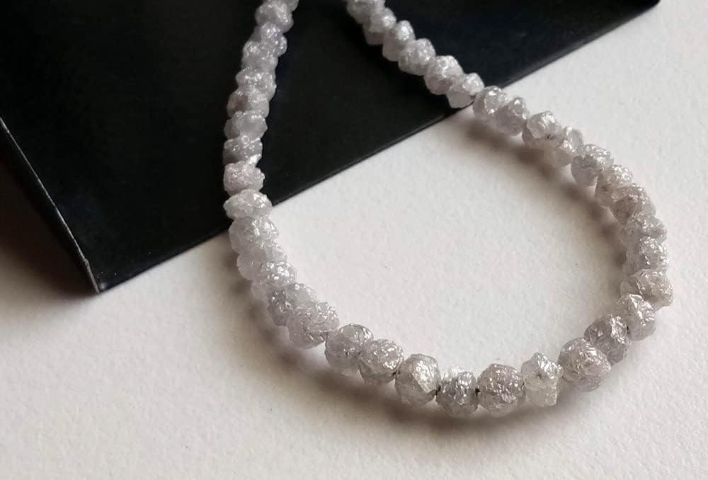 Women's 3-4mm Raw White Diamond Beads, Rough White Diamond Round Beads, Uncut Diamond, Raw White Diamond Necklace (2.5IN To 5IN Options) - PPD460