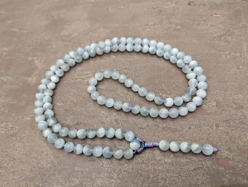 Aquamarine Stone Mala Beads, 108 Mala Necklace, Knotted Mala, WWG Necklace, Yoga Jewelry Meditation Beads Spiritual Jewelry Boho Jewelry, 34inch, Gemstone