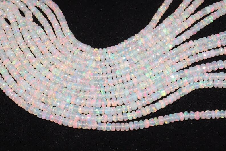 AAA+ Ethiopian Opal Faceted Rondelle Bead 3-5 mm Strand Opal Rondelle Beads Fire Opal Bead Flashy Opal for Making Jwelery