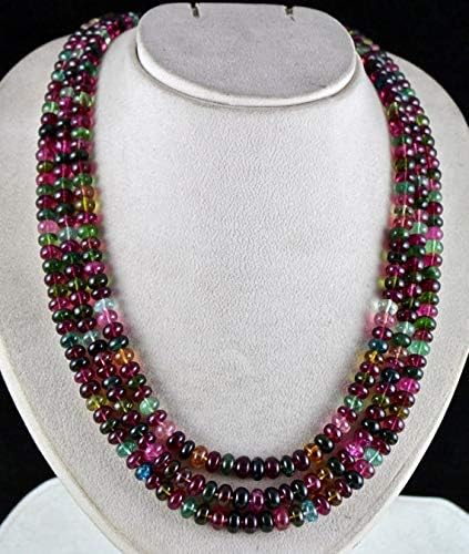 3 Line Natural Multi Color Tourmaline RONDELLE Beads Necklace 19 INCHES 8 MM to 7.5 MM Code-HIGH-46184
