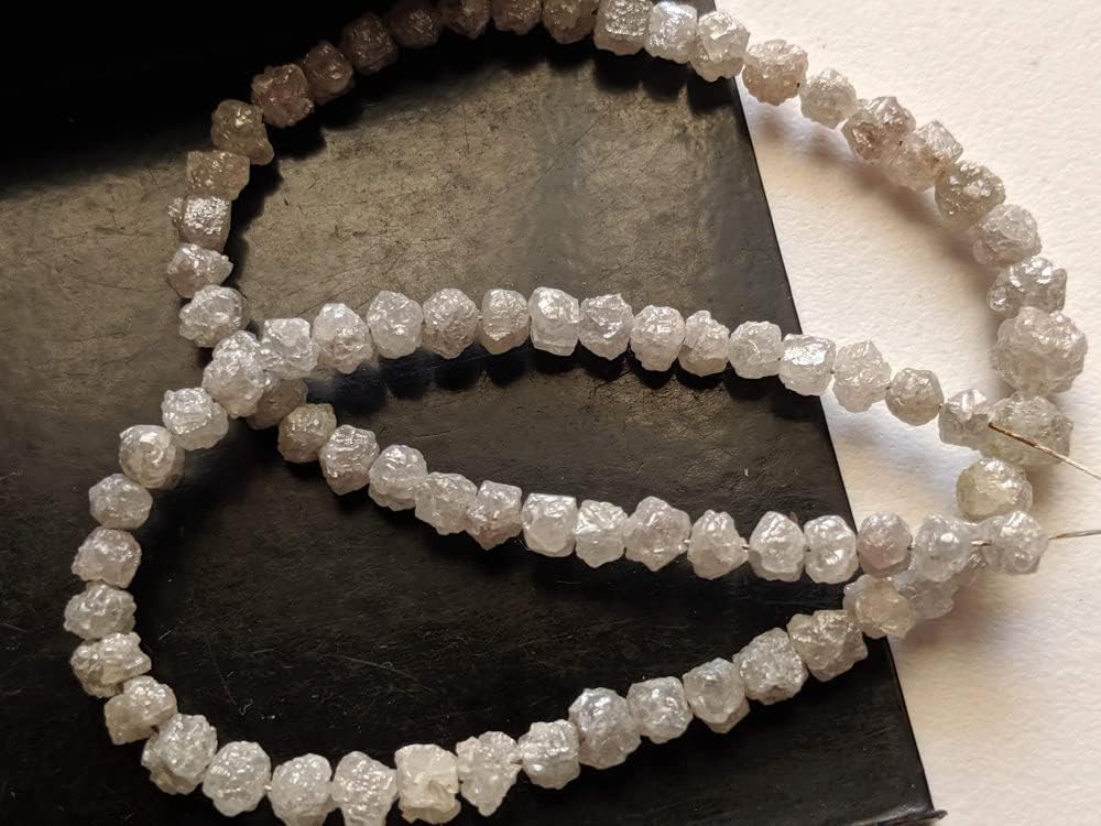 3.5-5.5mm Raw White Gray Diamond Beads, Rough Diamond Beads, White Gray Raw Uncut Diamond Beads for Jewelry (2.5IN To 10IN Options) - PPD500, 3.5-5.5 MM Approx.