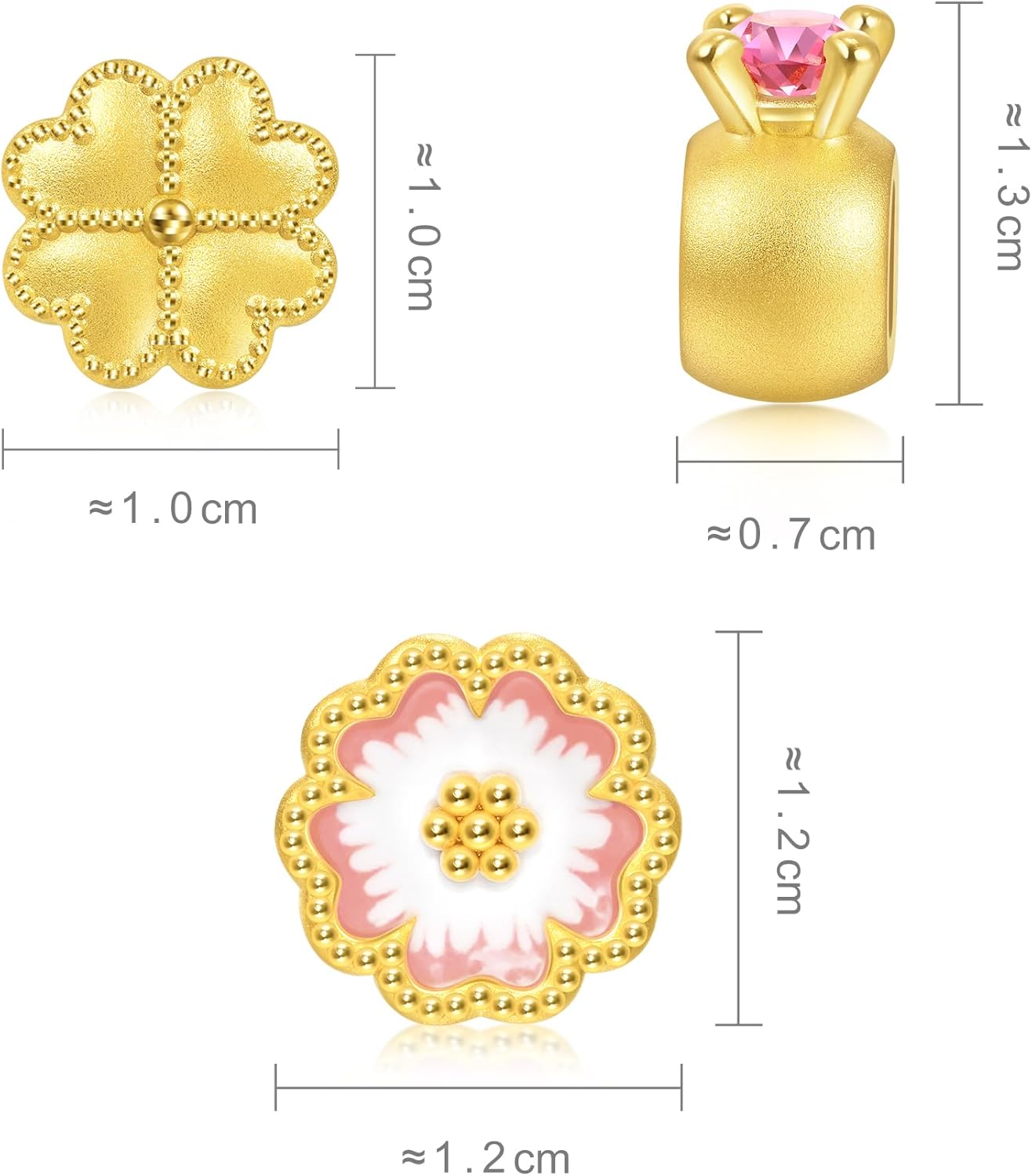 CHOW SANG SANG 999 24K Gold Charme Lucky Blossom Charm Trio Bracelet Jewelry Set for Women 17cm 92447C 92094C 95244C