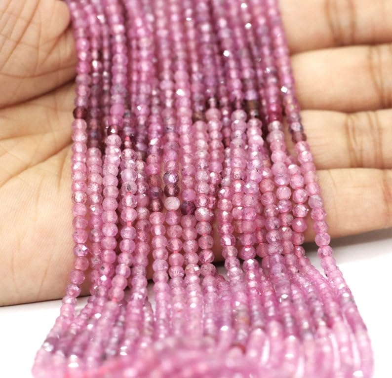 Natural Pink Sapphire Rondelle Faceted Beads 2.5mm to 3mm 12.5 inch Long String Jewelry Making Gemstone Beads for Necklace Bracelet