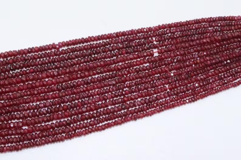 Natural Longido Ruby Faceted Rondelle 3mm Beads Strand for Jewelry Making