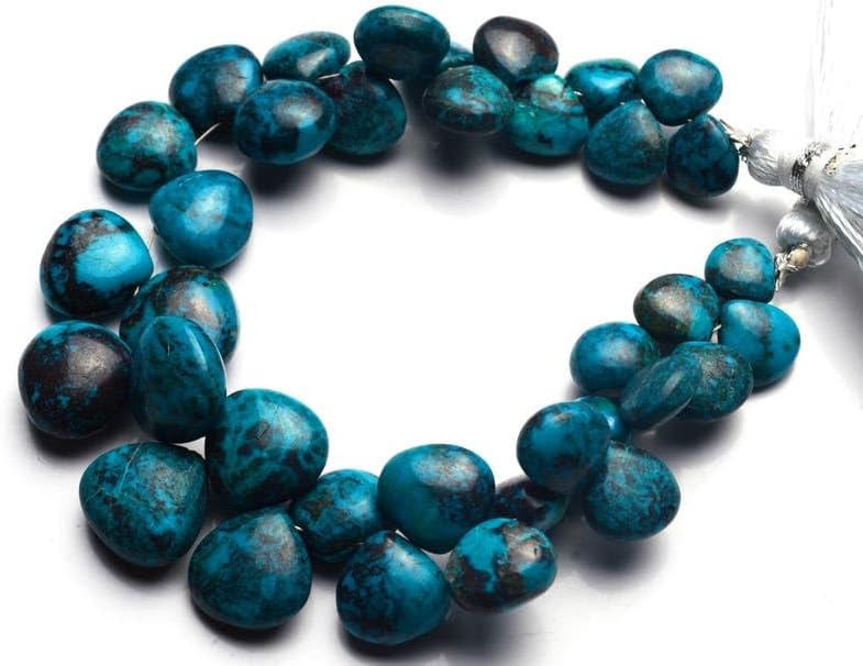 8 inch Strand of Natural Chrysocolla 8-12 mm Heart Smooth briolette Beads for DIY Jewelry Making. |BRIO_02227
