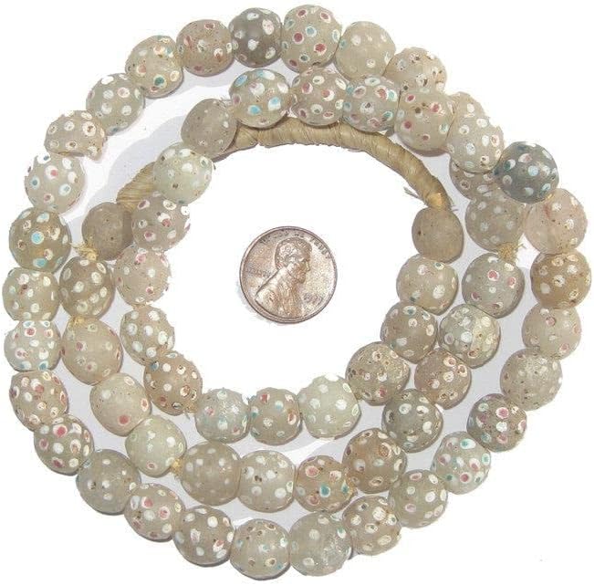 The Bead Chest White Antique Venetian Skunk Eye Trade Beads 11mm Ethiopia African Round Glass Large Hole 25 Inch Strand Handmade