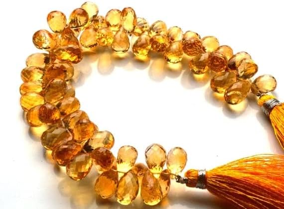 1 Strand Natural 7.5 inch Super Rare AAA Golden Citrin Faceted Drop Shape Beads Briolettes Size 10 to 12 MM